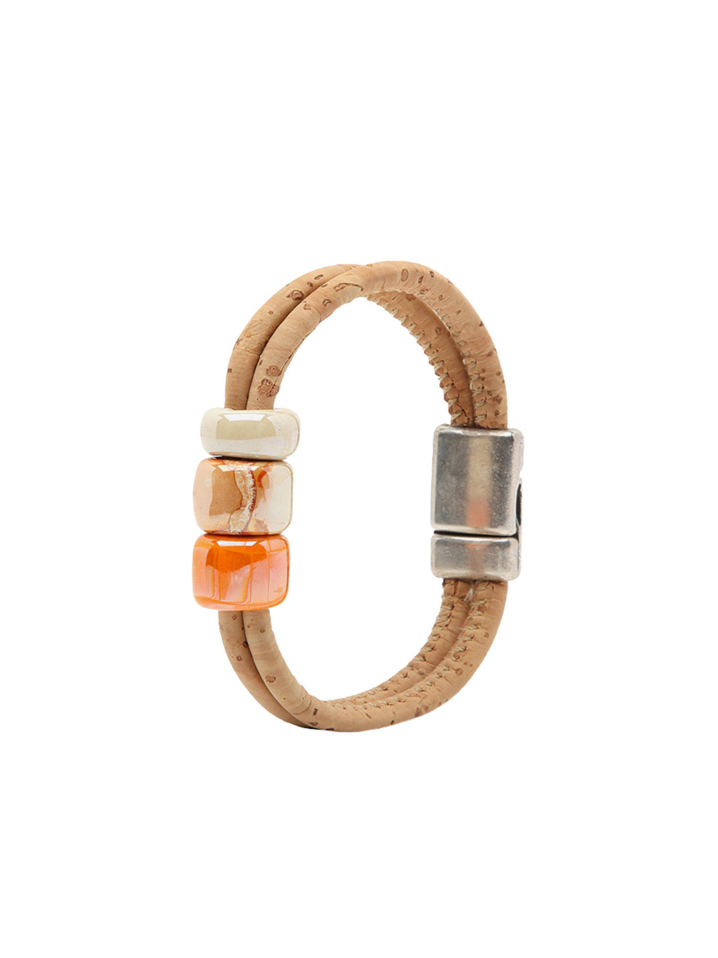 Artelusa Cork Bracelet with Multicolour Ceramic Beads - Beige-Orange - 2_1372d880-c7fb-4592-b985-5bce96dcd7b2