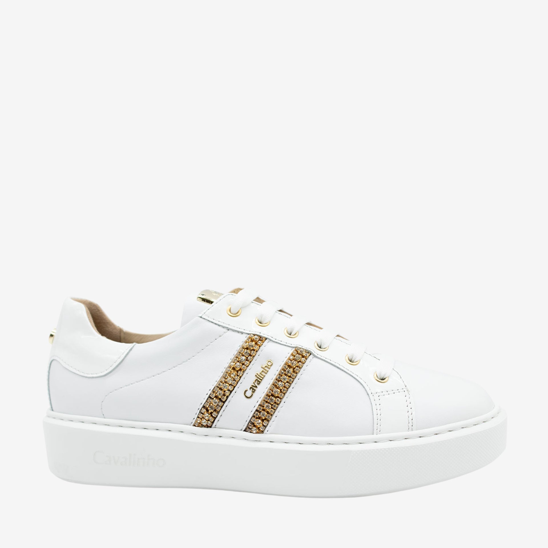 Cavalinho Gold White Sneakers for Women with Gold Rhinestones SKU 48010097.06 #color_white