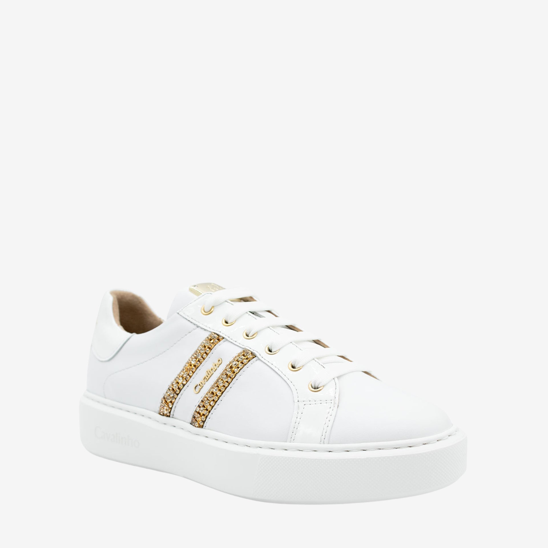 Cavalinho Gold White Sneakers for Women with Gold Rhinestones SKU 48010097.06 #color_white