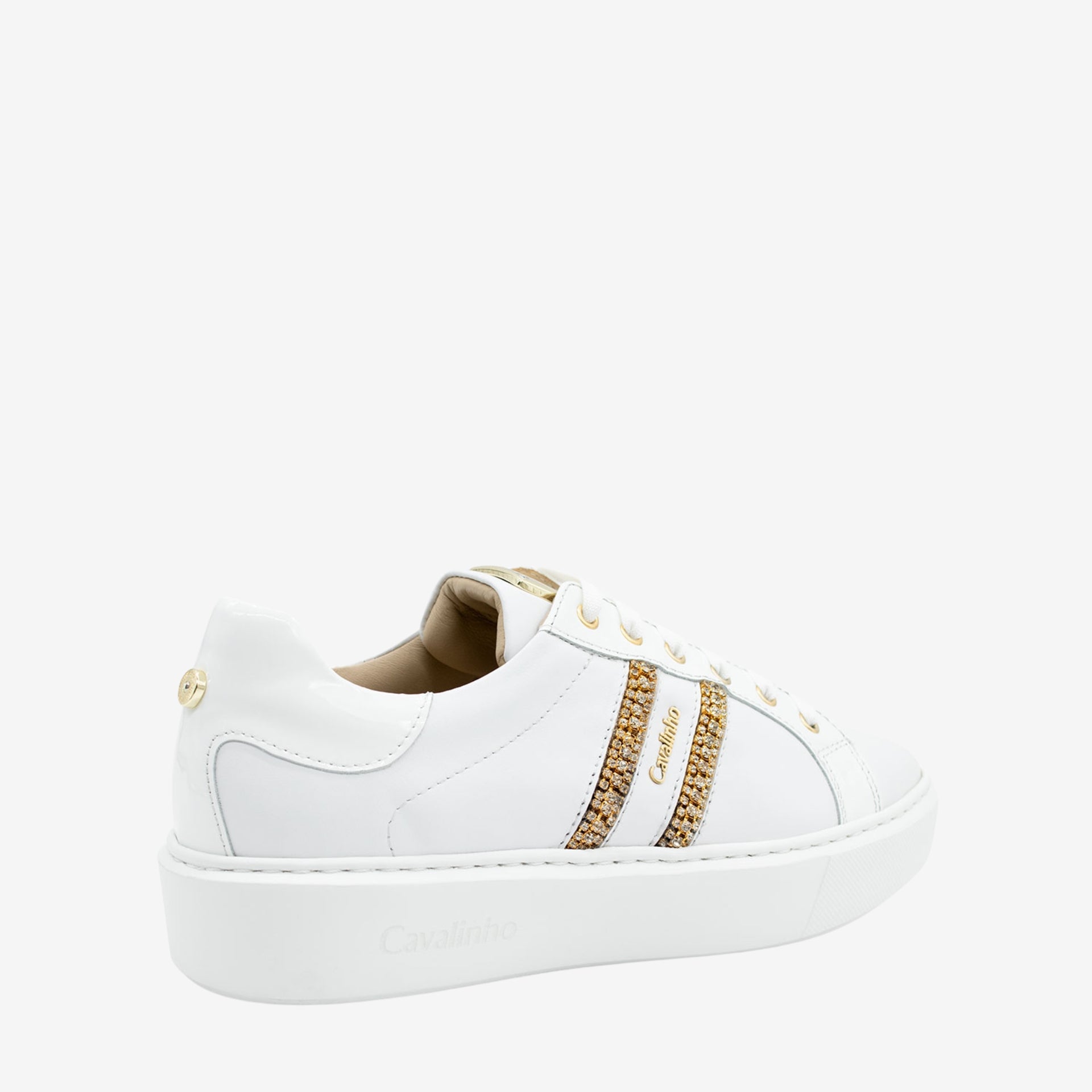 Cavalinho Gold White Sneakers for Women with Gold Rhinestones SKU 48010097.06 #color_white