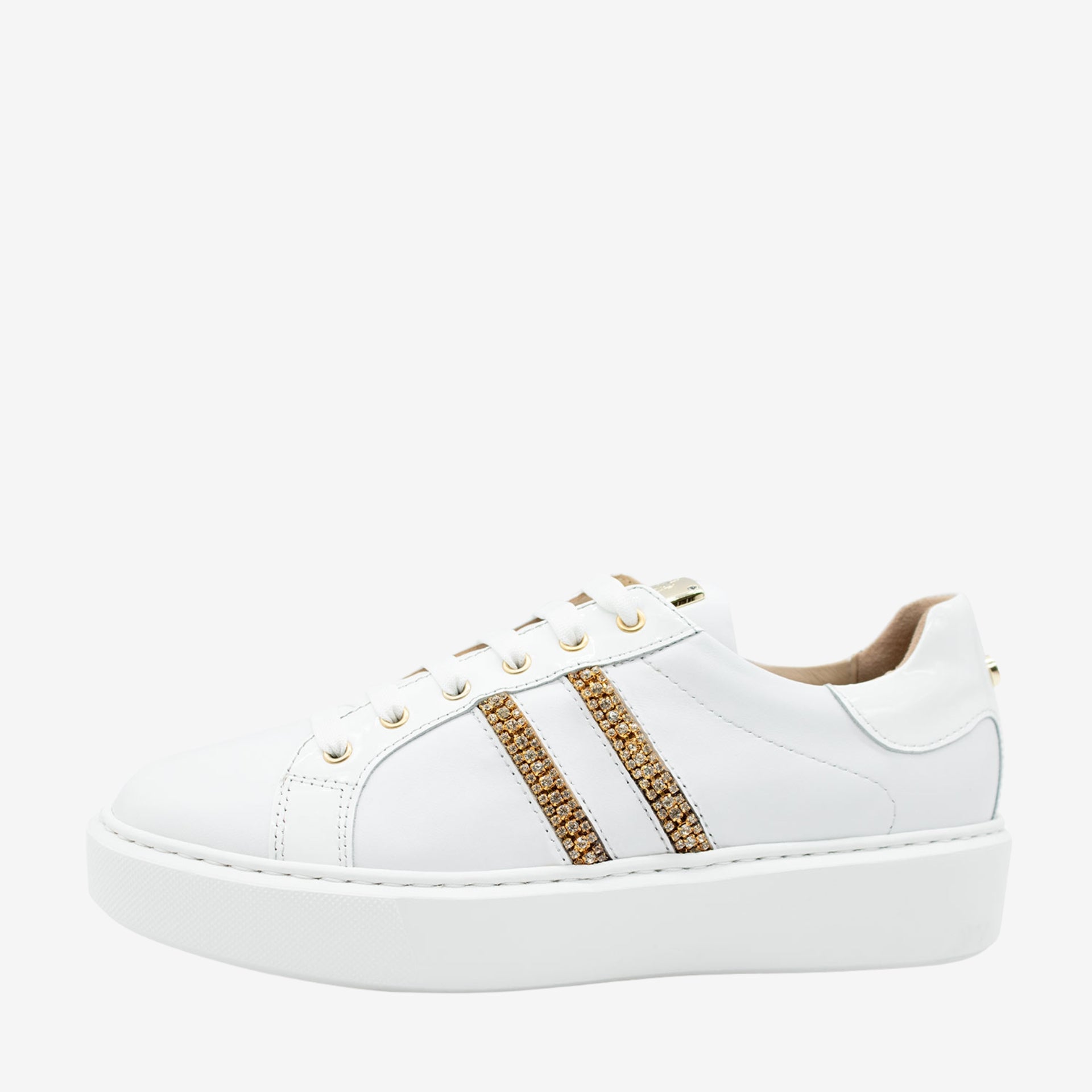 Cavalinho Gold White Sneakers for Women with Gold Rhinestones SKU 48010097.06 #color_white