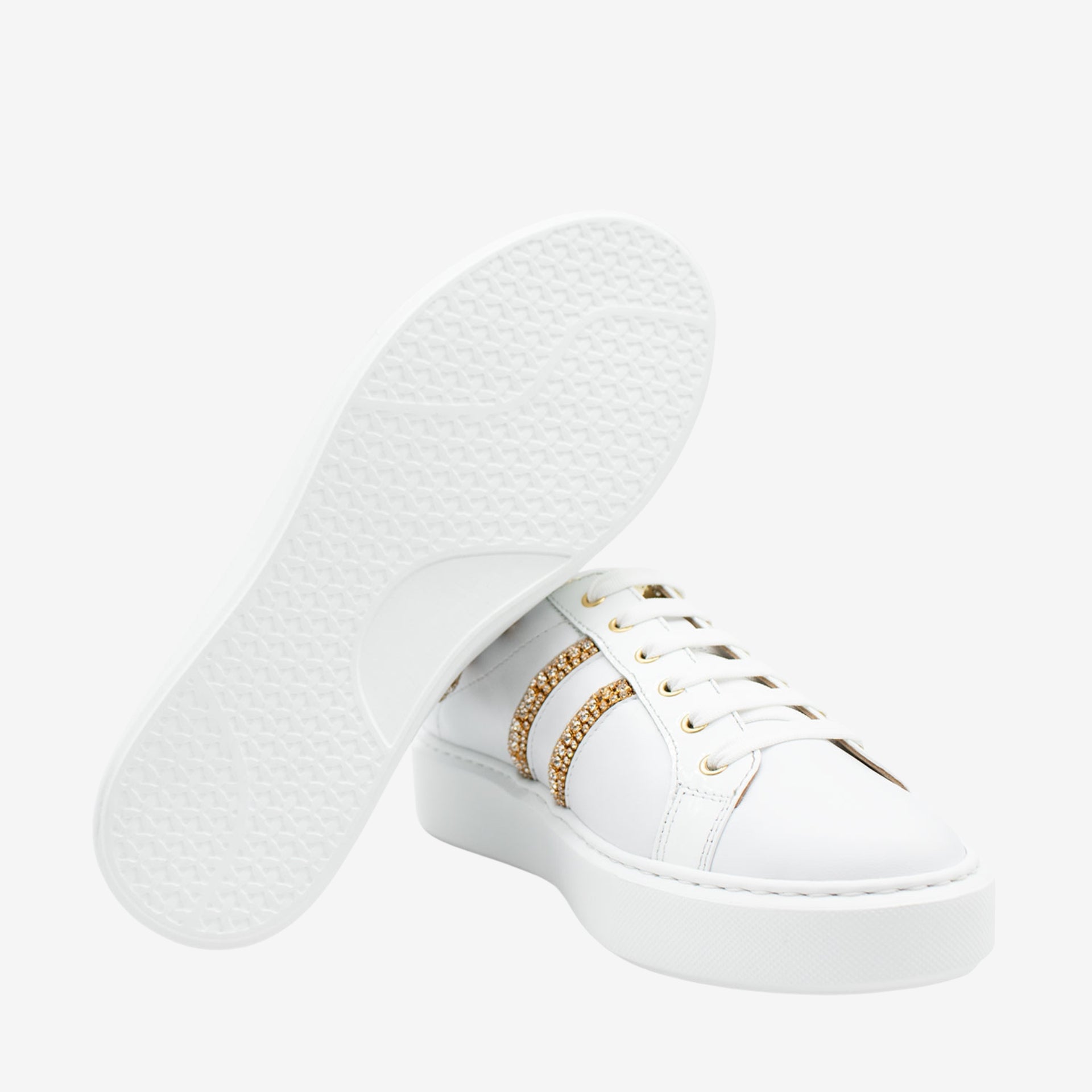 Cavalinho Gold White Sneakers for Women with Gold Rhinestones SKU 48010097.06 #color_white