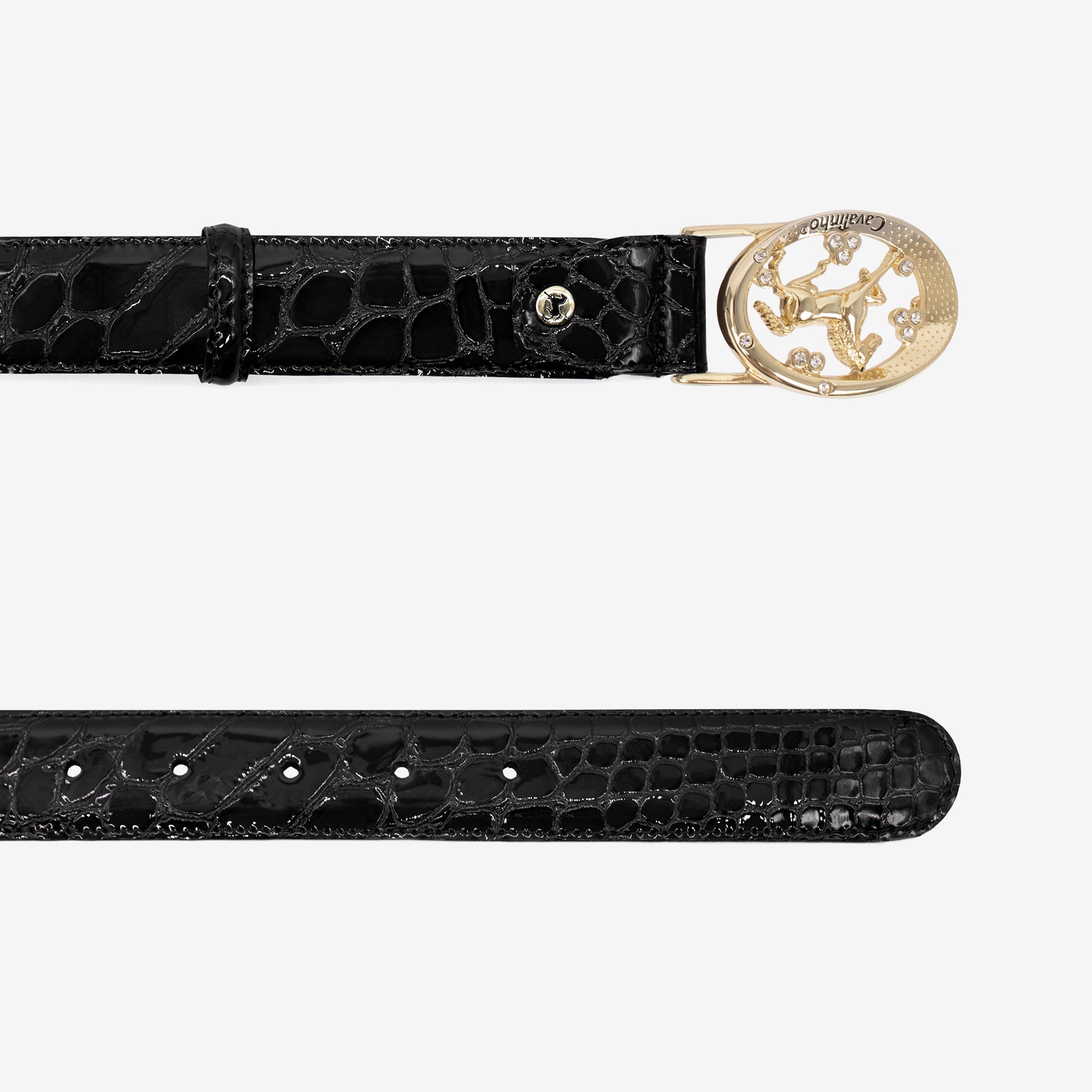 Cavalinho Gallop Black Patent Leather Belt for Women with Oval Buckle SKU 58010817.01 #color_black