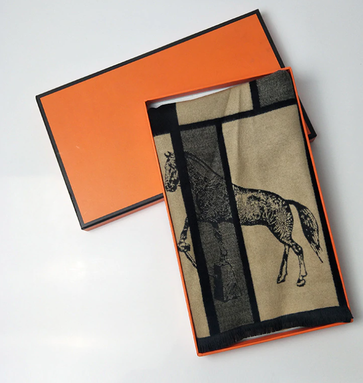 Relhok Horse Print Scarf - Grey/Black - BeigeS2