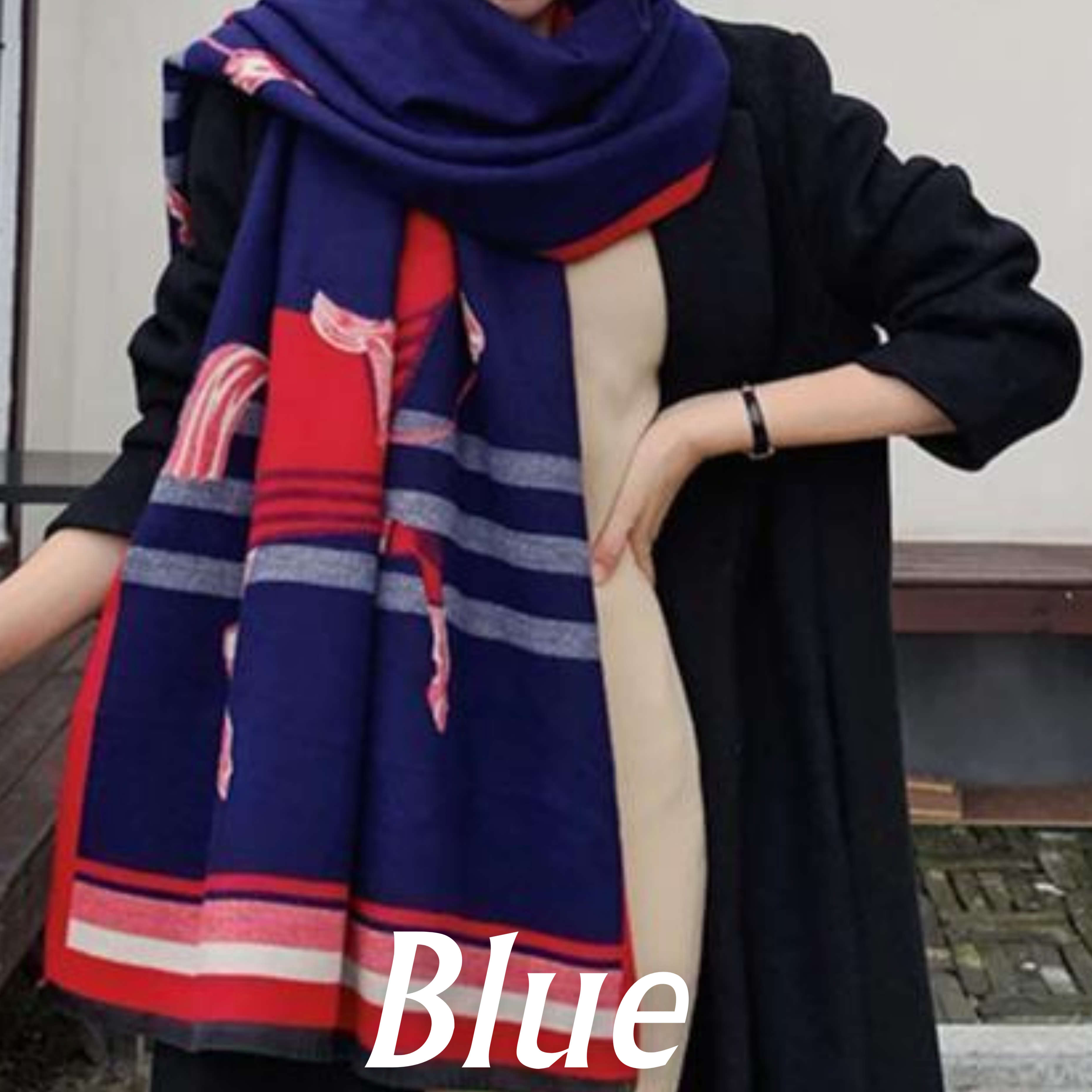 Horse Scarf - Two Horses #color_Blue