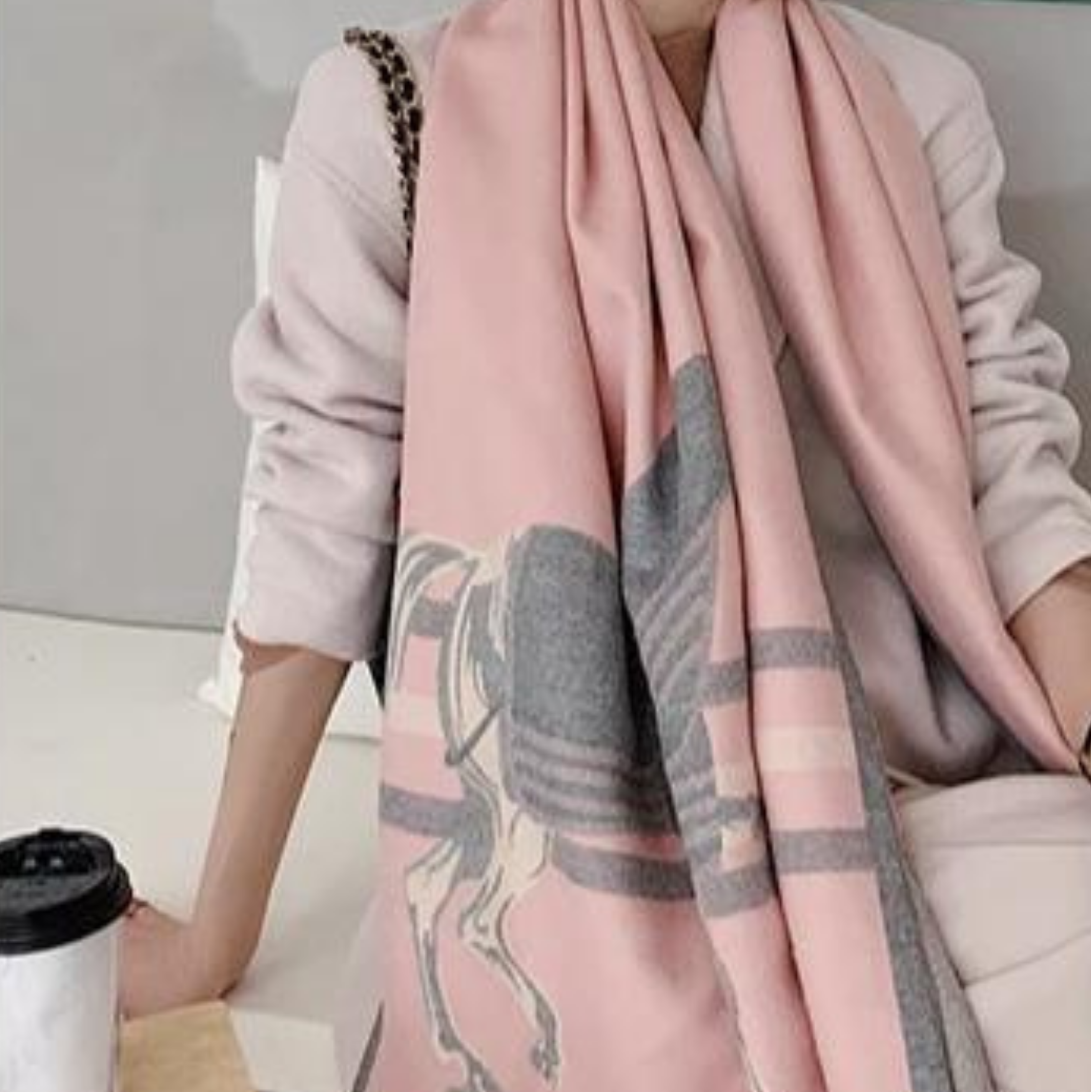 Horse Scarf - Two Horses #color_Pink