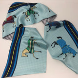 Long Horses In blankets Scarf #color_Blue with light grey check lining