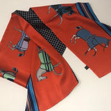 Long Horses In blankets Scarf #color_Orange with black check lining
