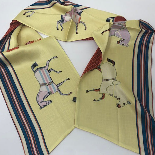 Long Horses In blankets Scarf #color_yellow with rust check lining