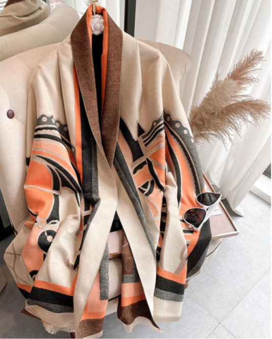 Relhok Horse Scarf - Two Horse Heads - Beige and Orange - MicrosoftTeams-image_2