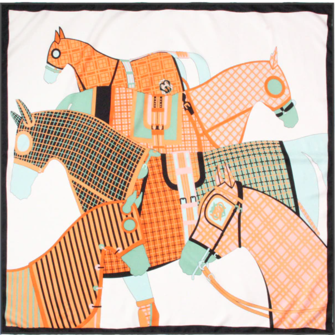 Relhok Five Horses in Plaid Rugs Scarf #color_Black Hem