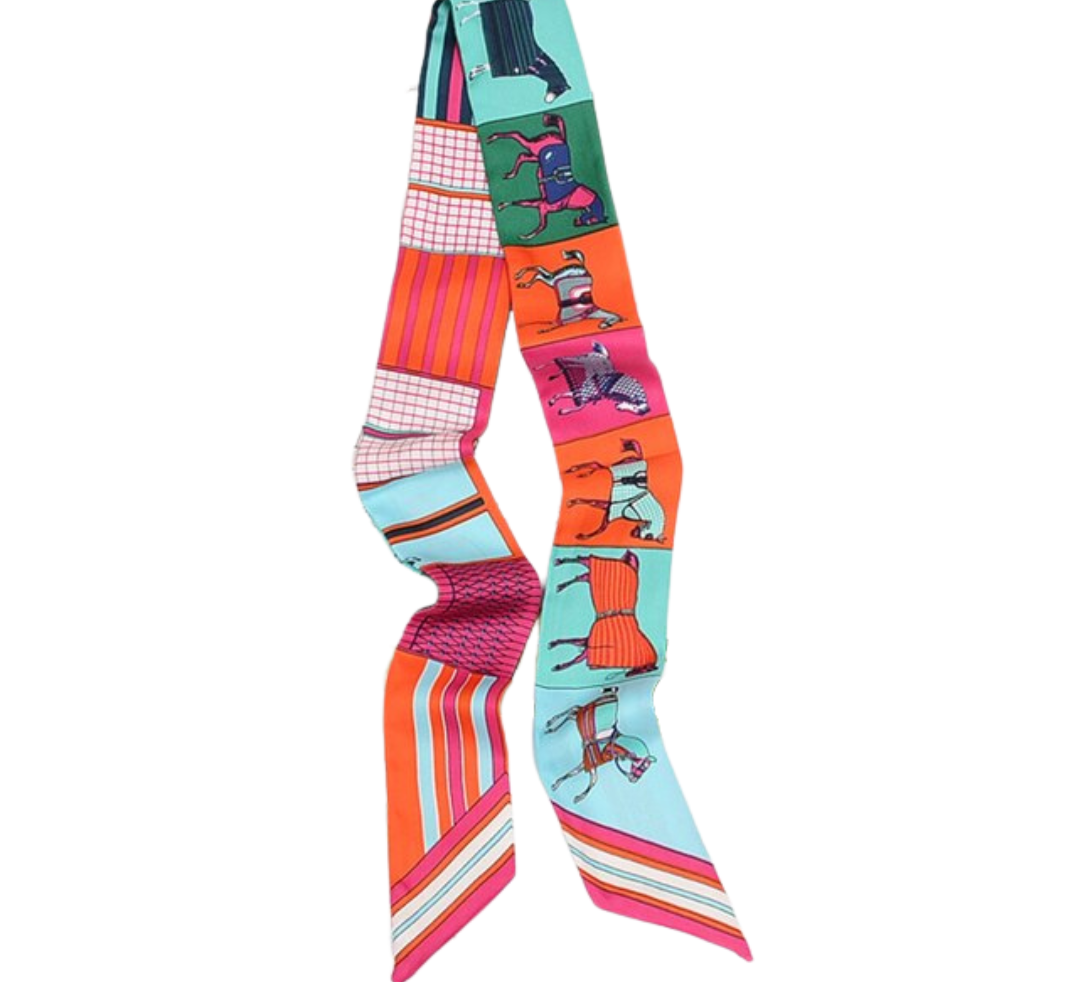 Relhok Handbag Skinny Scarf #print_Orange and Green