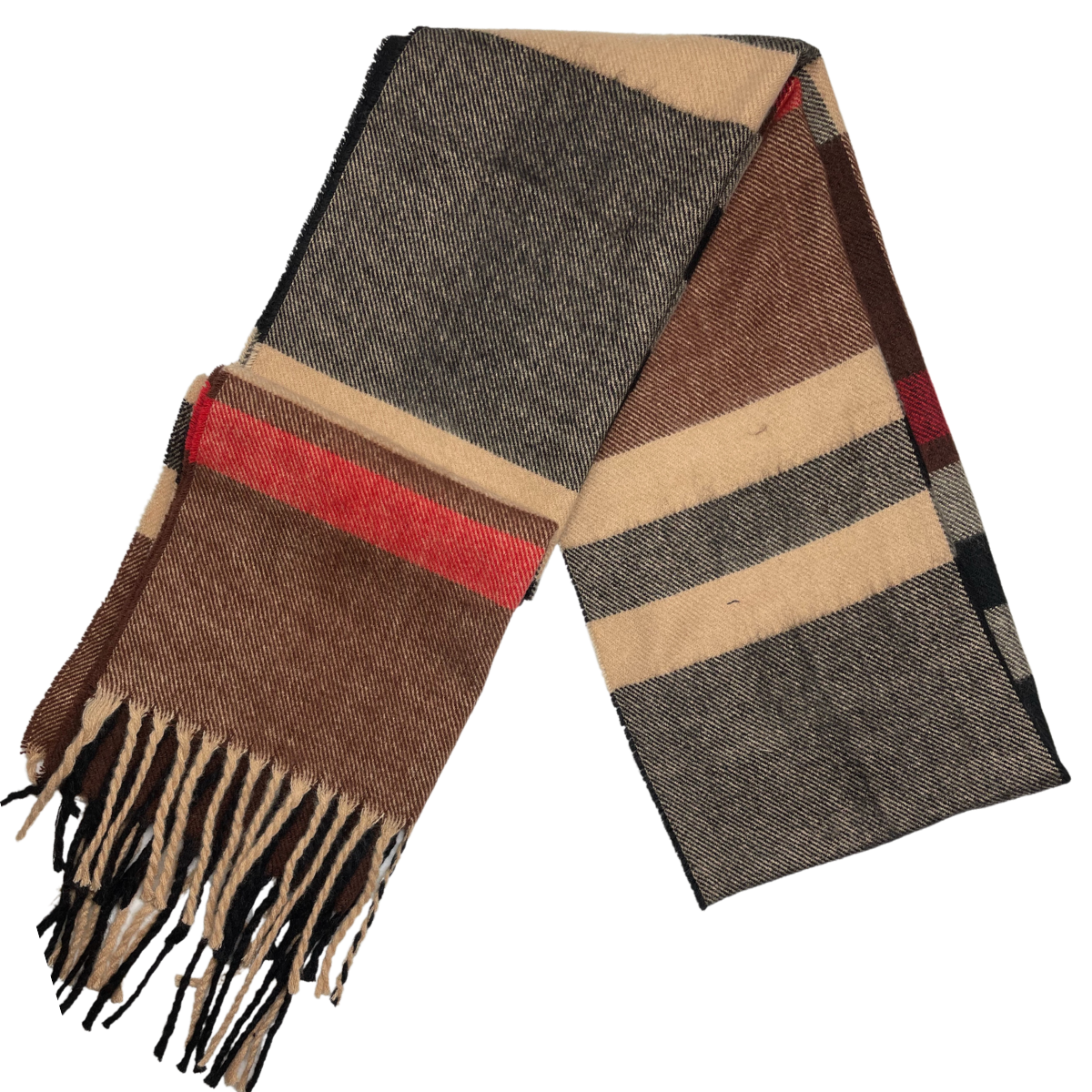 Relhok Plaid Scarf #color_Black Brown and Red