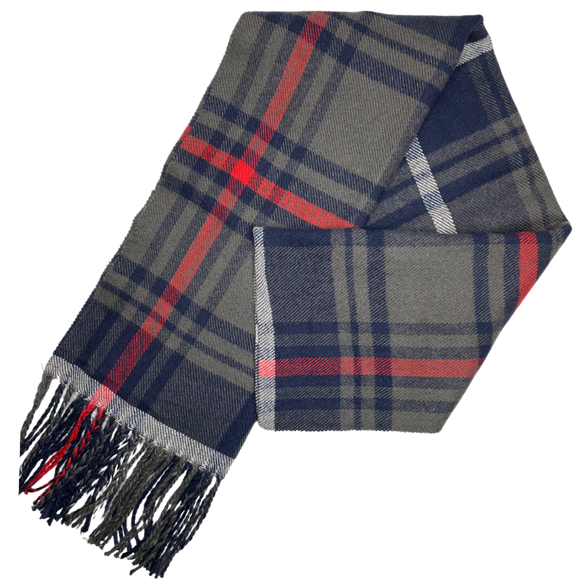 Relhok Plaid Scarf #color_Navy Grey and Red
