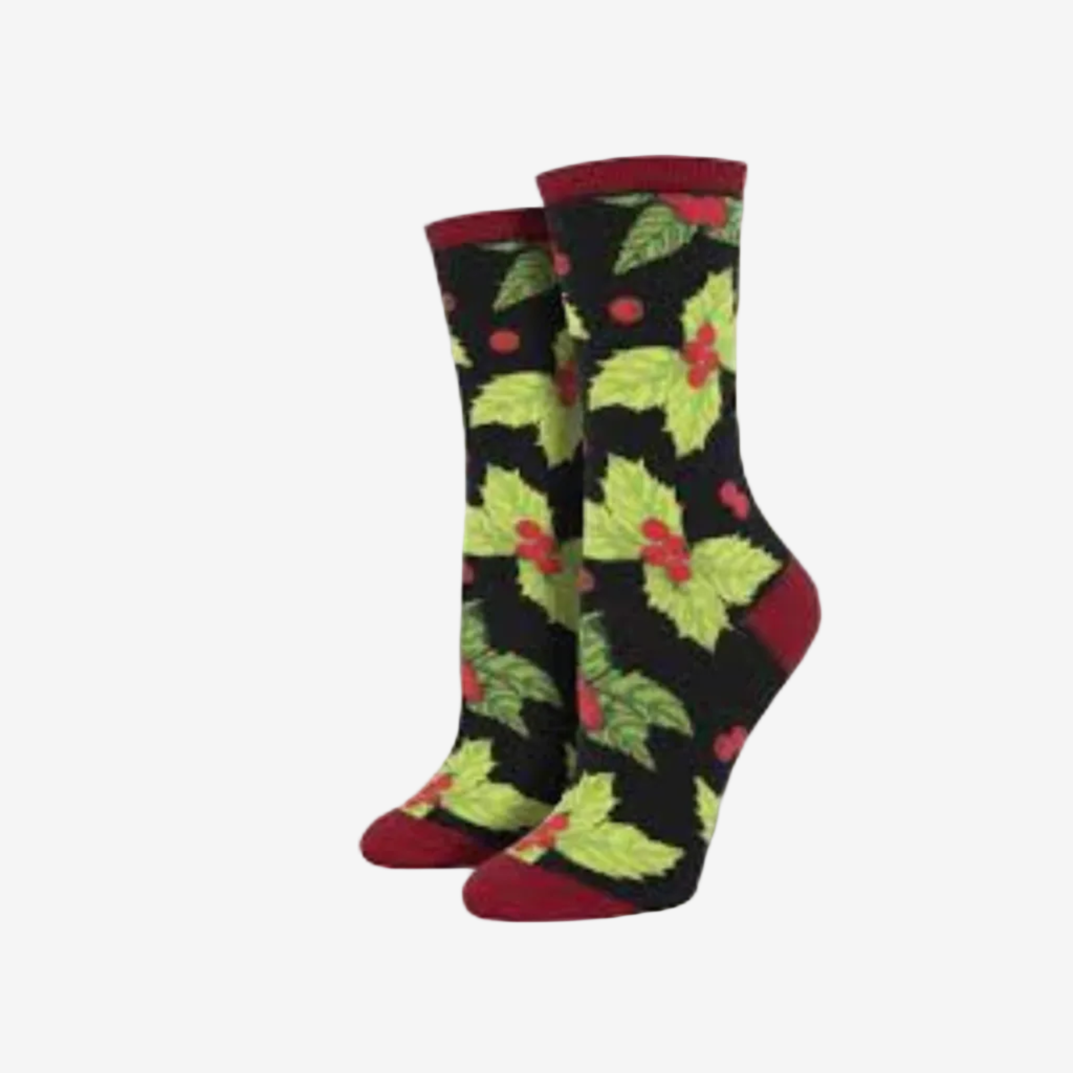 Socksmith Deck The Halls Black & Green Socks for Women #print_Black