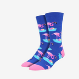 Socksmith Flamingo Birdbath Blue Pink Socks for Men #print_Blue