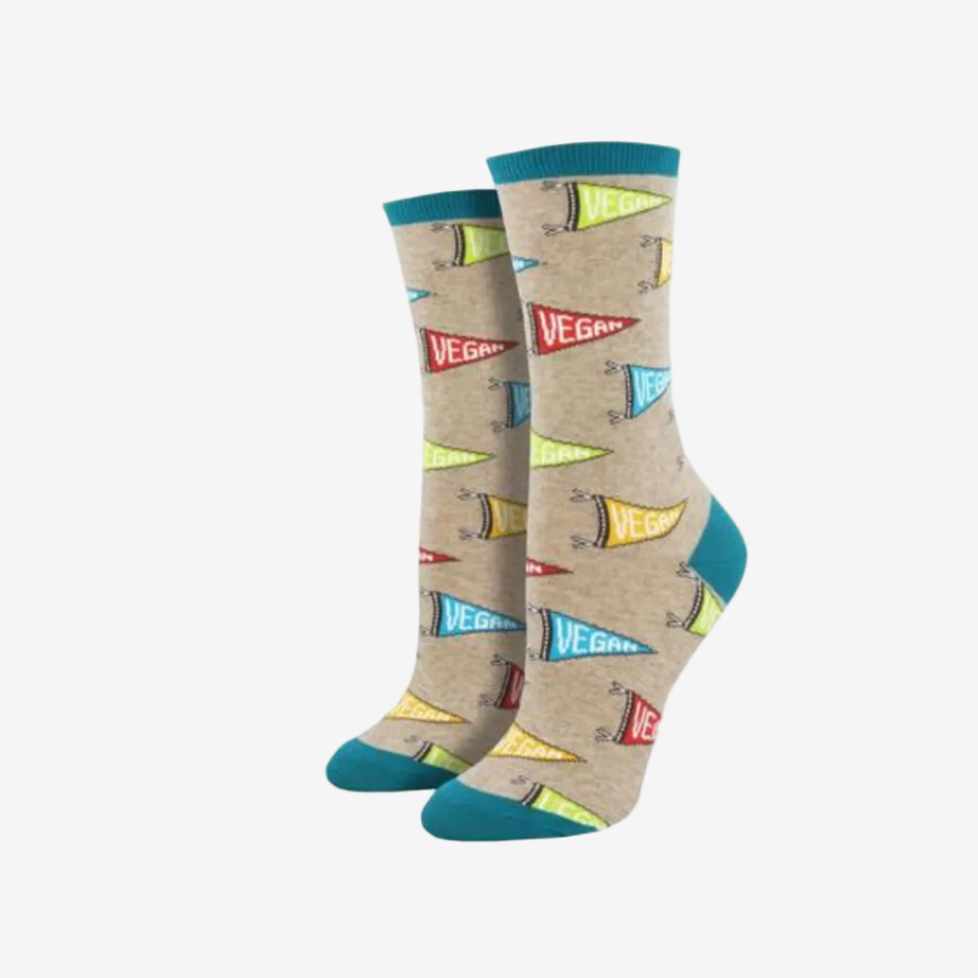 Socksmith Let Yo' Vegan Flag Fly Socks for Women #print_Hemp Heather