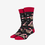 Socksmith Merry Slothmas Socks for Men in Black and Red #print_Black