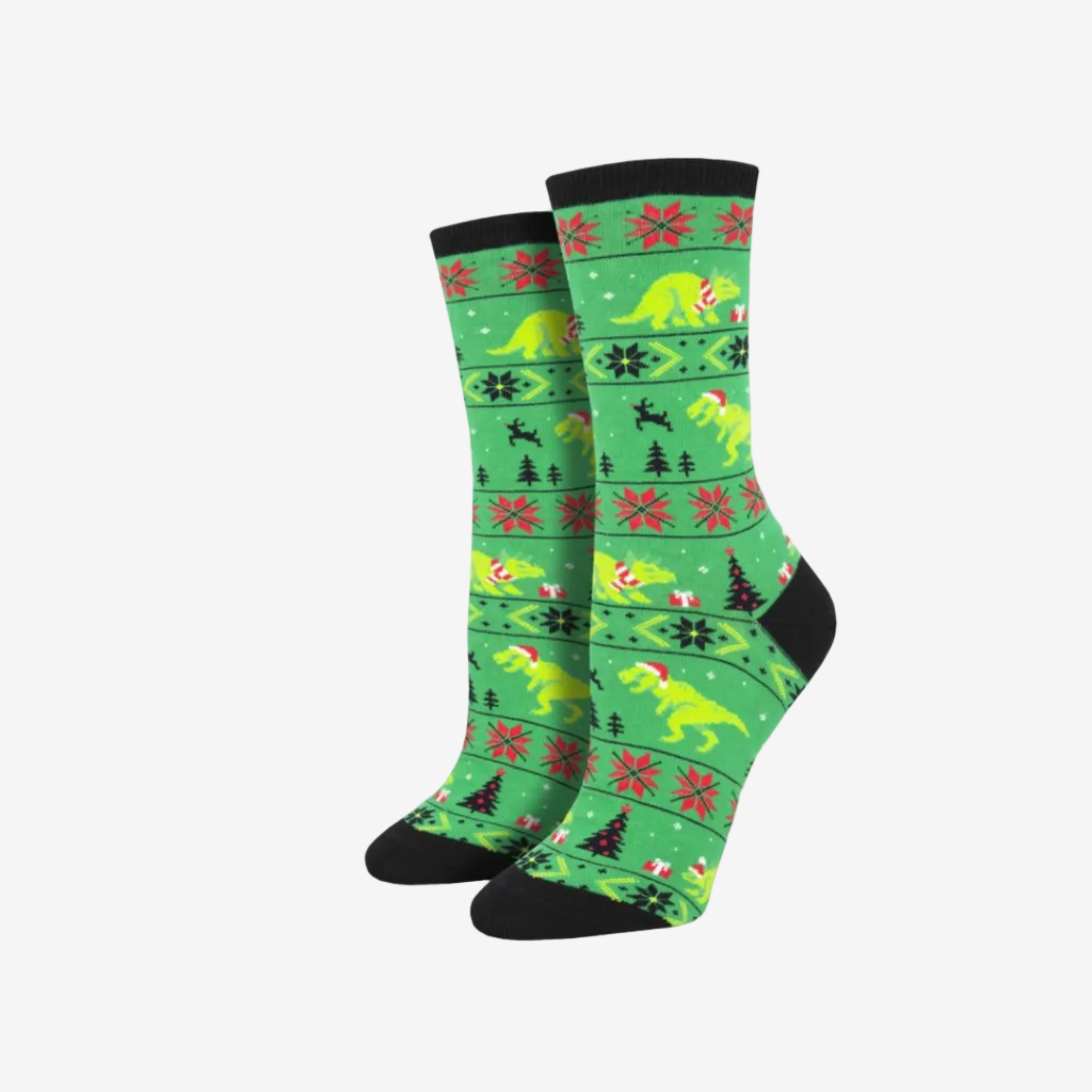 Socksmith Santasaurus Rex Green Socks for Women #print_Green