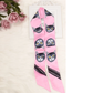 Relhok Handbag Skinny Scarf - Cats Heads Pink and Black - pink_with_cats